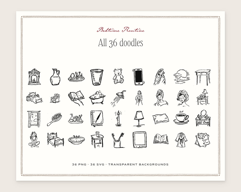 Bedtime Routine Doodle Pack, everything in the set