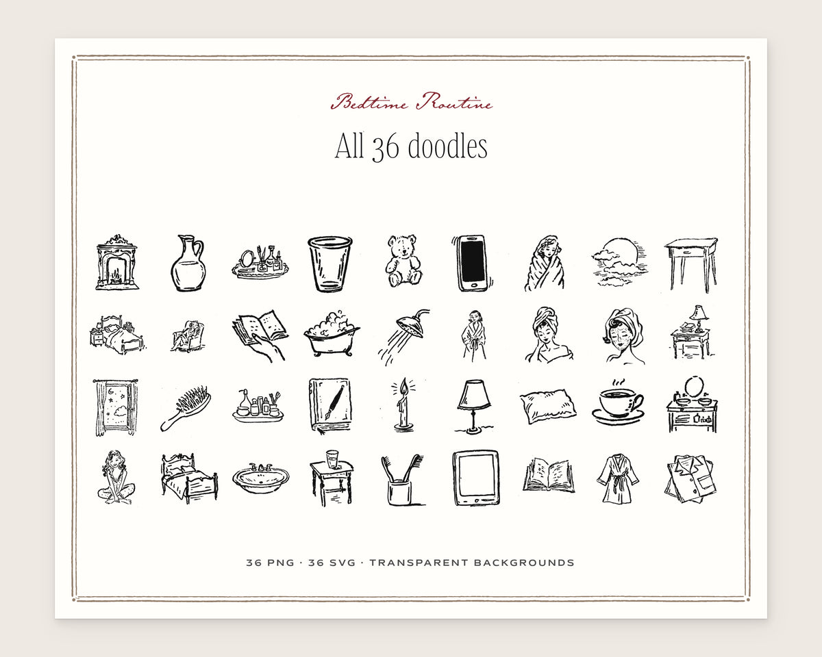 Bedtime Routine Doodle Pack, everything in the set
