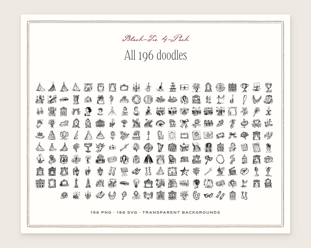 Black-Tie 4-Pack Doodle Bundle, everything in the set