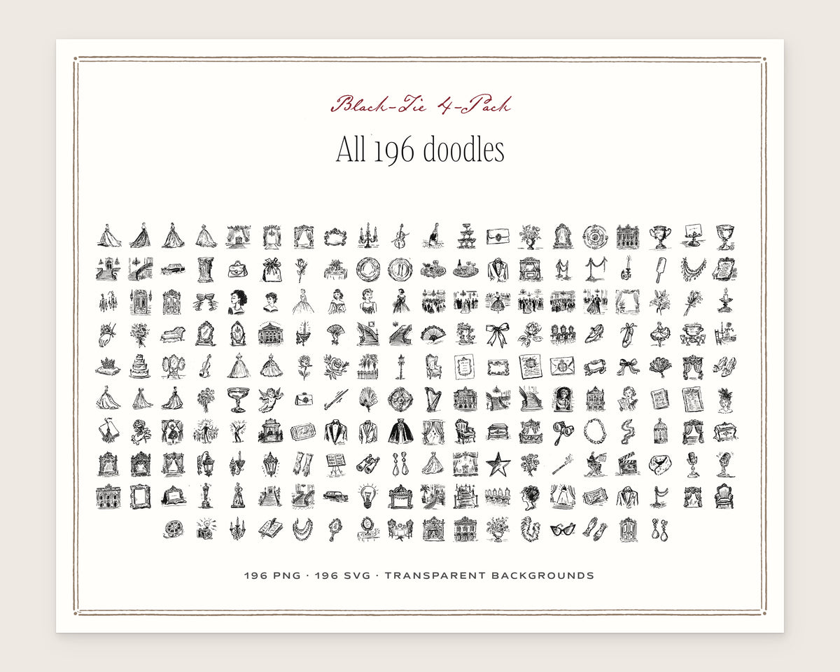 Black-Tie 4-Pack Doodle Bundle, everything in the set