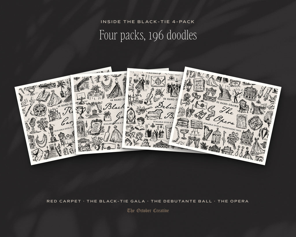 Black-Tie 4-Pack Doodle Bundle, the four packs inside