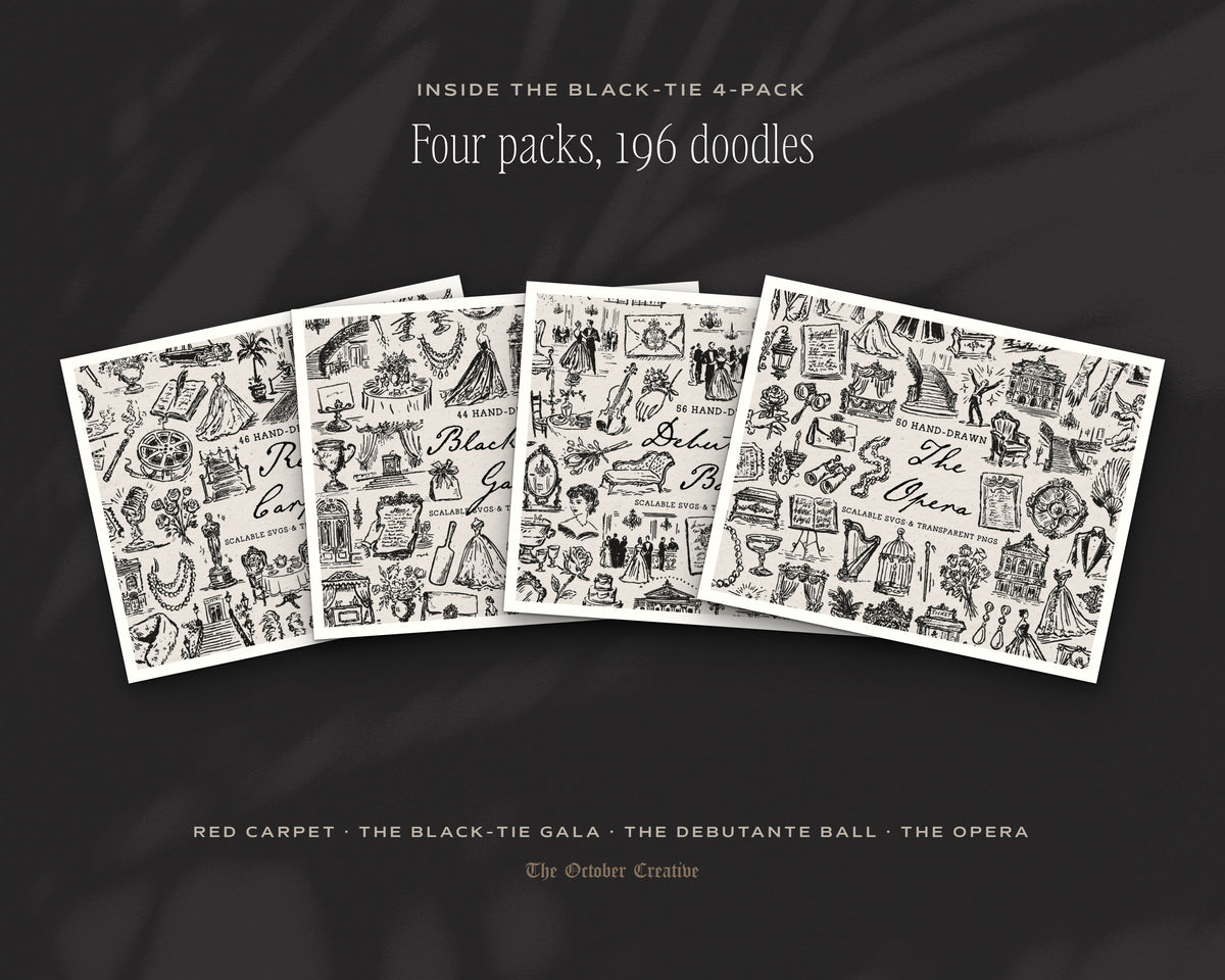 Black-Tie 4-Pack Doodle Bundle, the four packs inside