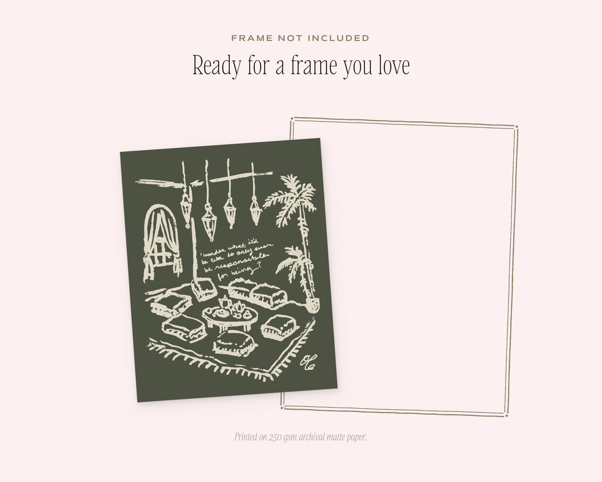 Bohemian Lounge Art Print, ready for a frame