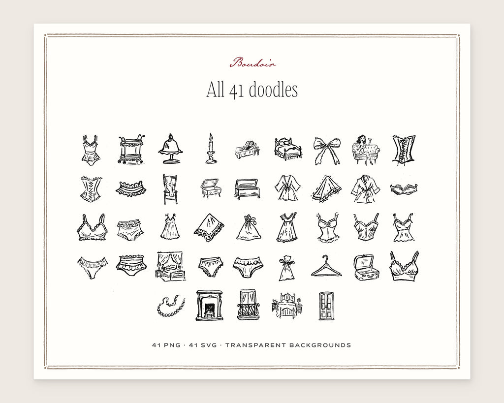 Boudoir Doodle Pack, everything in the set