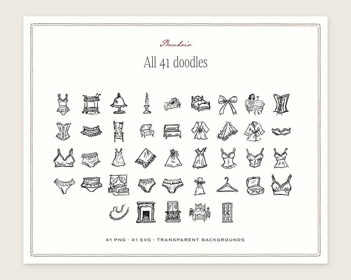 Boudoir Doodle Pack, everything in the set