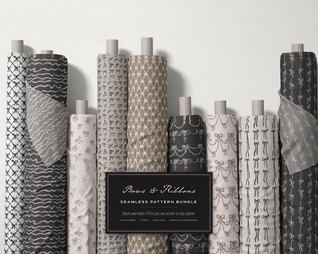 Bows & Ribbons Seamless Pattern Bundle, fabric rolls, all the patterns
