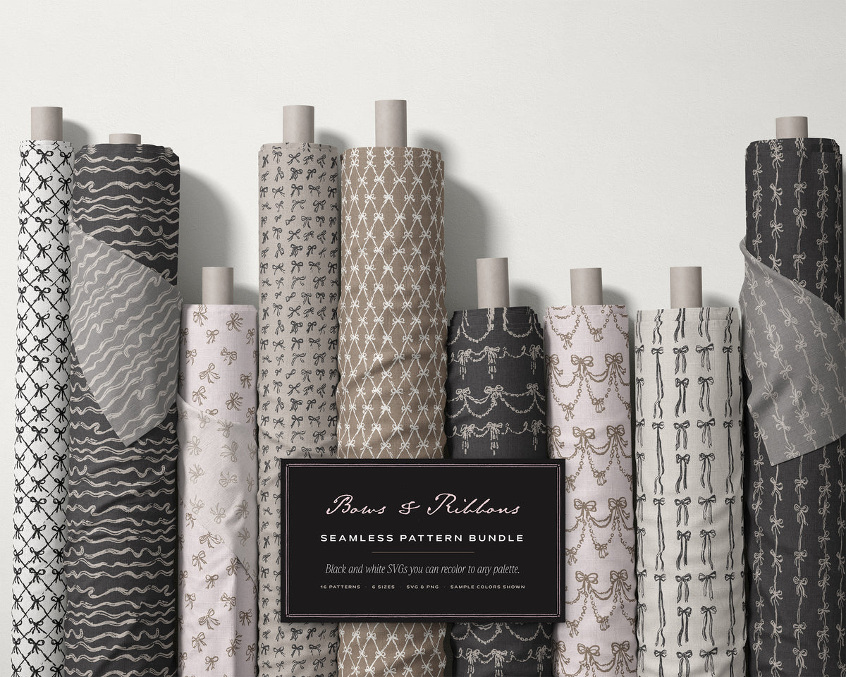 Bows & Ribbons Seamless Pattern Bundle, fabric rolls, all the patterns