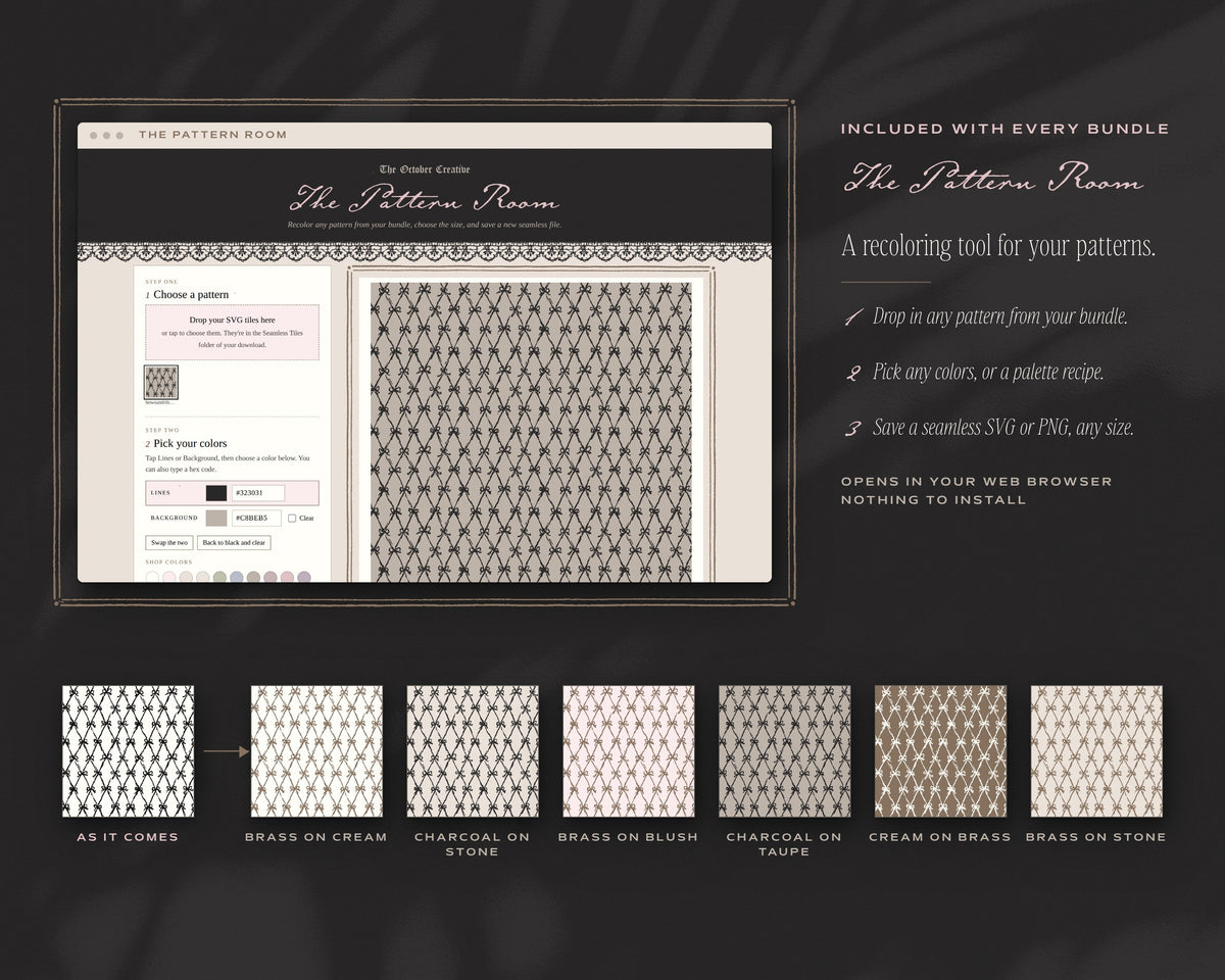 Bows & Ribbons Seamless Pattern Bundle, The Pattern Room recoloring tool