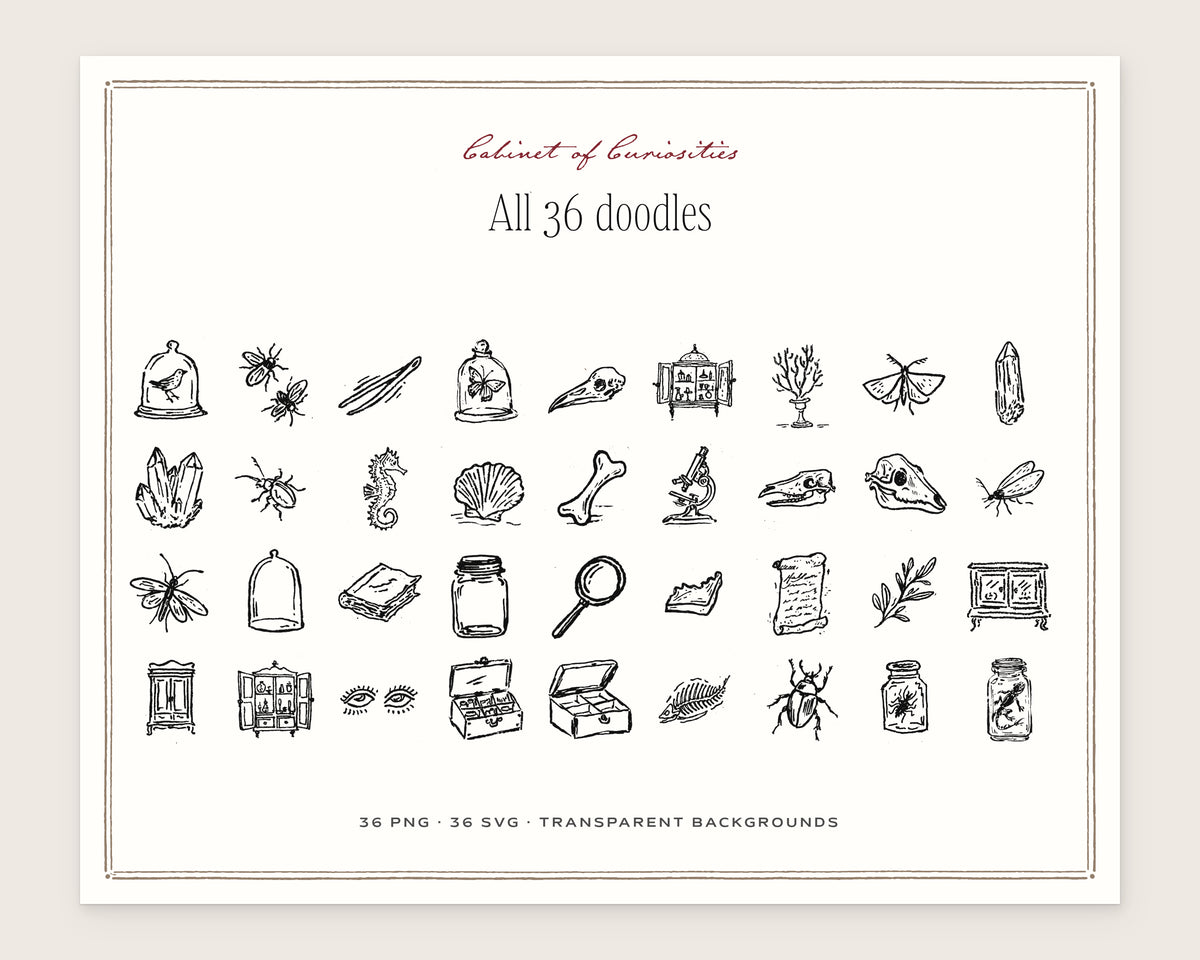 Cabinet of Curiosities Doodle Pack, everything in the set