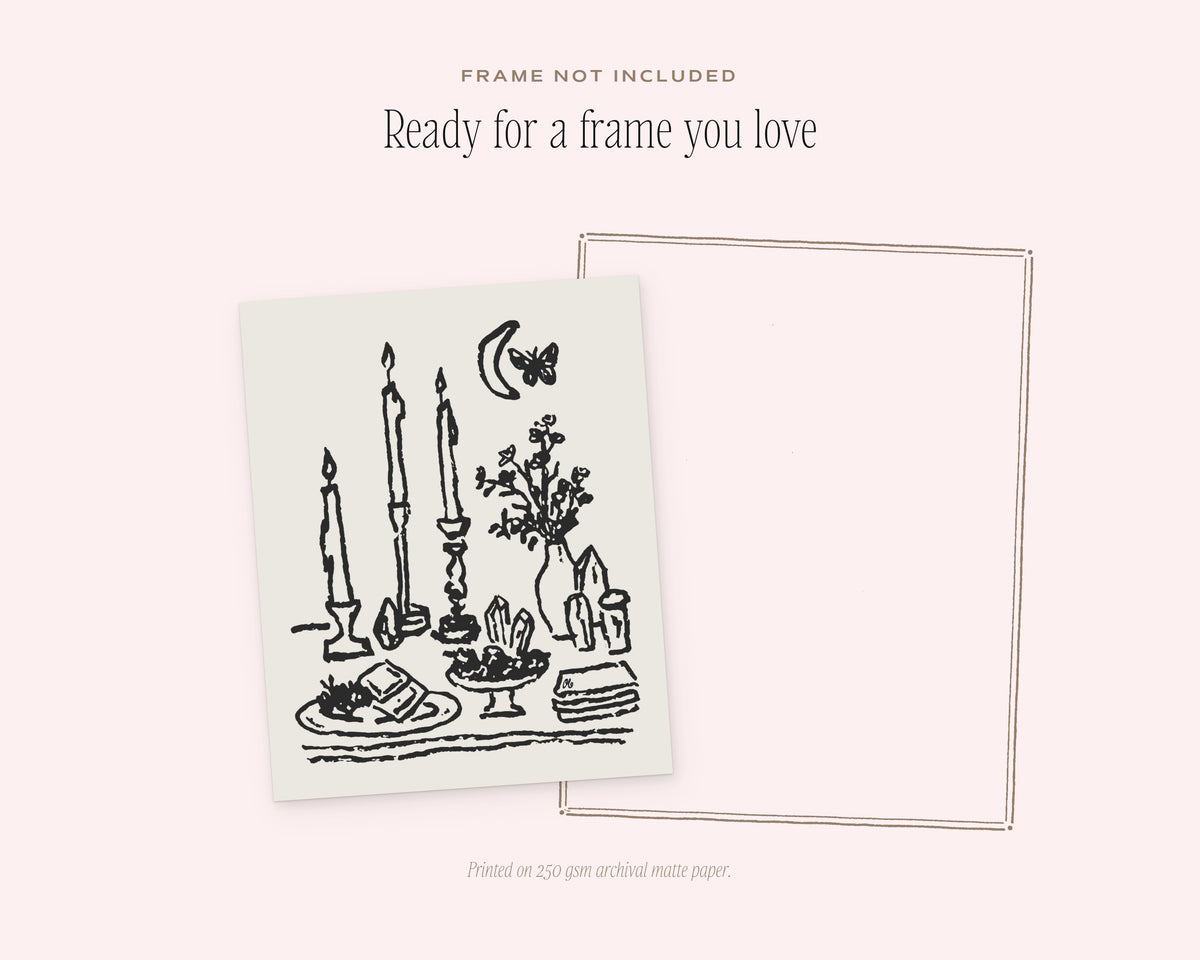 Candles & Crystals Art Print, ready for a frame
