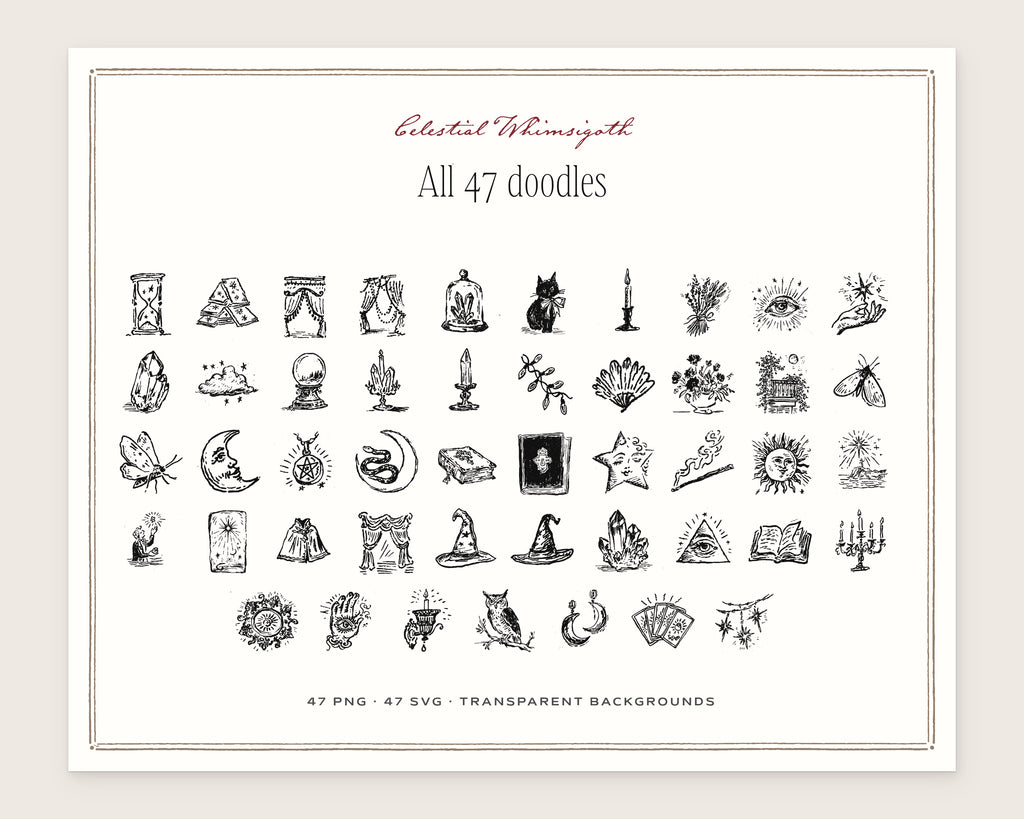 Celestial Whimsigoth Doodle Pack, everything in the set