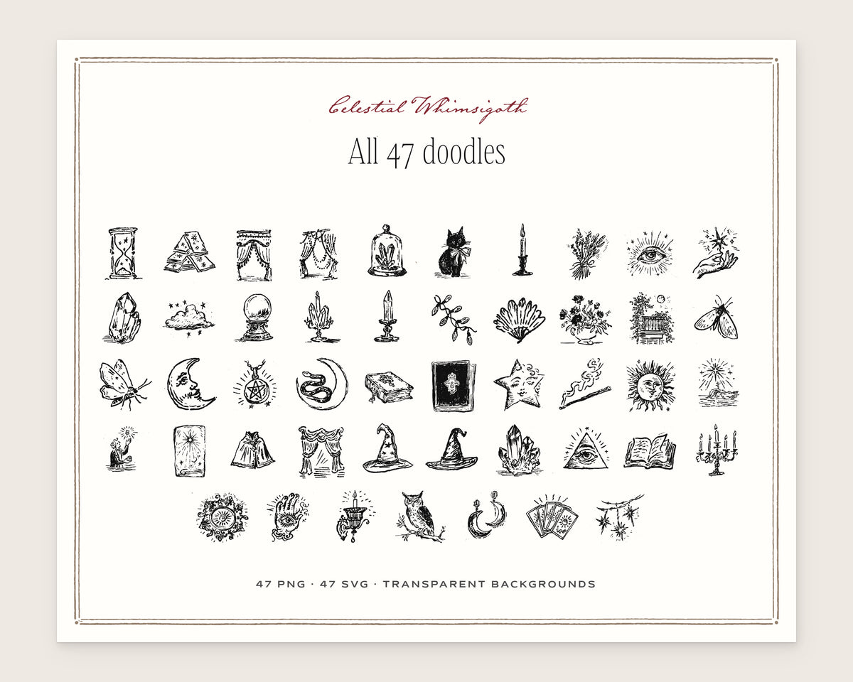 Celestial Whimsigoth Doodle Pack, everything in the set