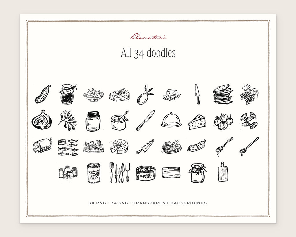Charcuterie Doodle Pack, everything in the set