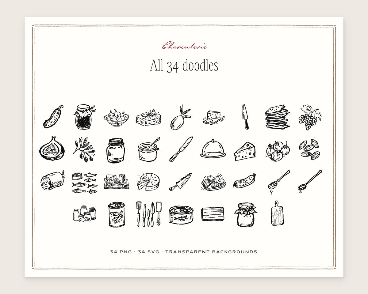 Charcuterie Doodle Pack, everything in the set