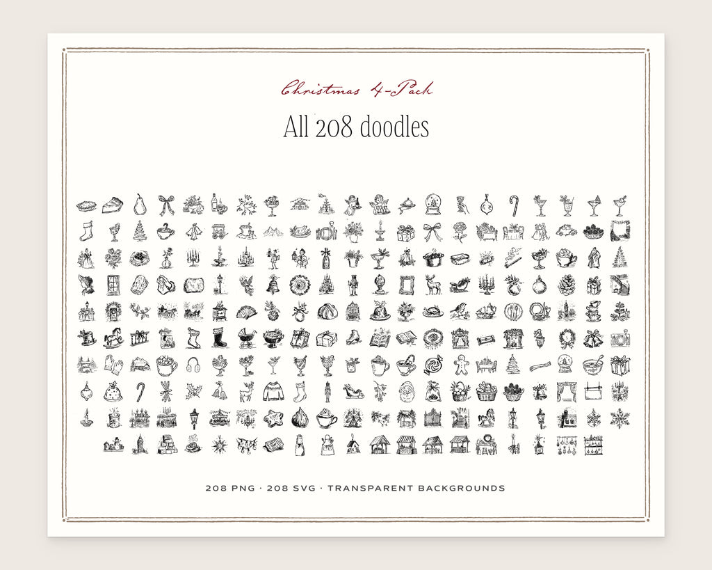 Christmas 4-Pack Doodle Bundle, everything in the set