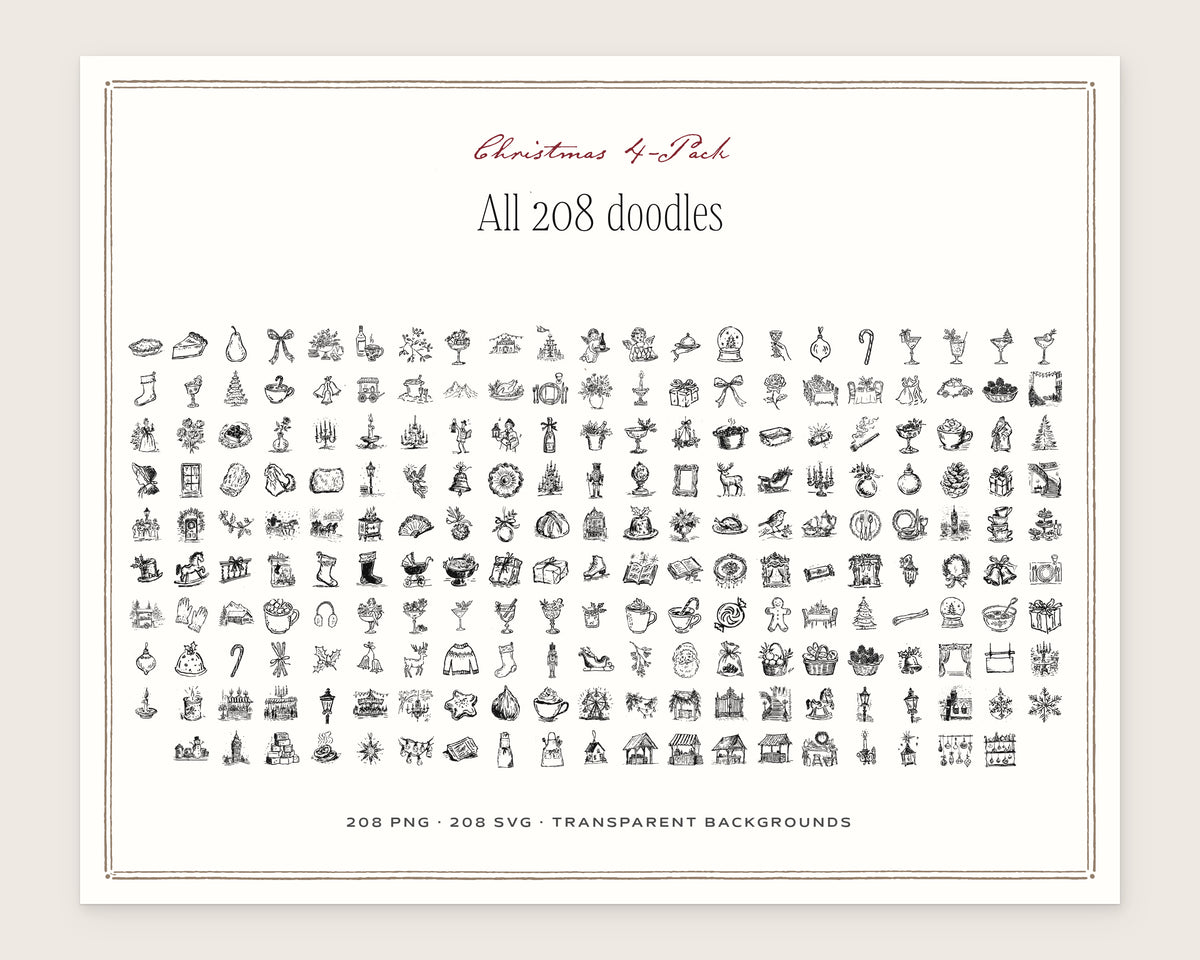 Christmas 4-Pack Doodle Bundle, everything in the set
