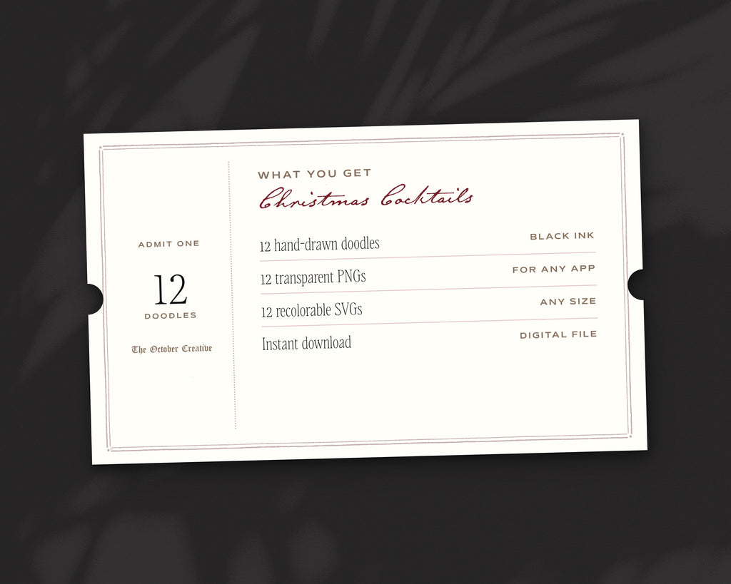 Christmas Cocktails Doodle Pack, what you get