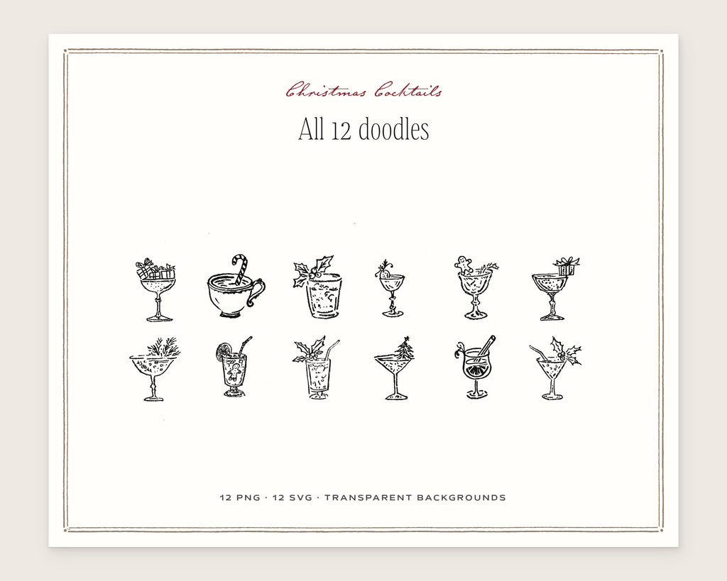 Christmas Cocktails Doodle Pack, everything in the set