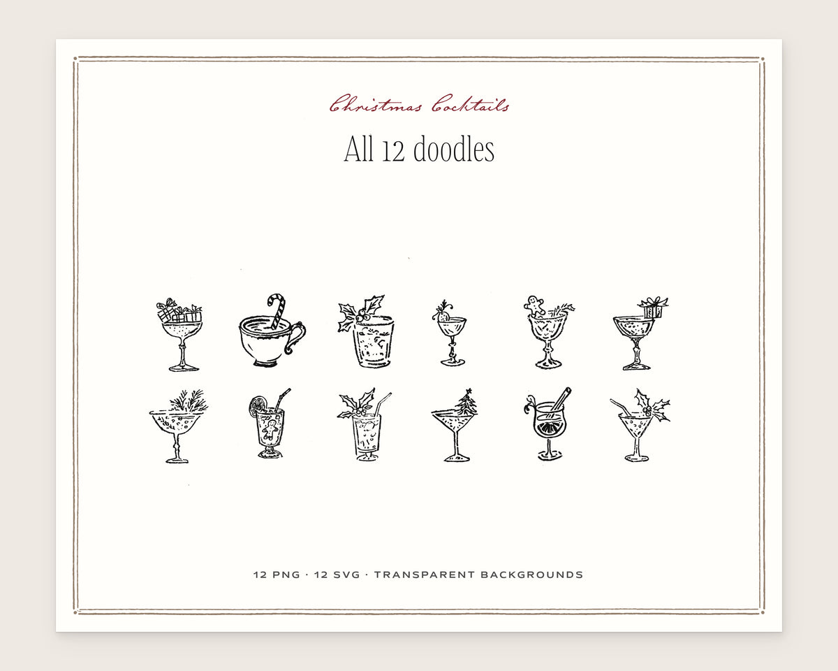 Christmas Cocktails Doodle Pack, everything in the set
