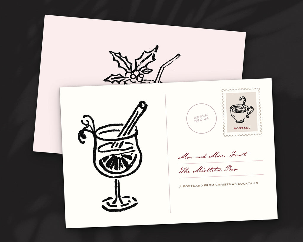 Christmas Cocktails Doodle Pack, postcard