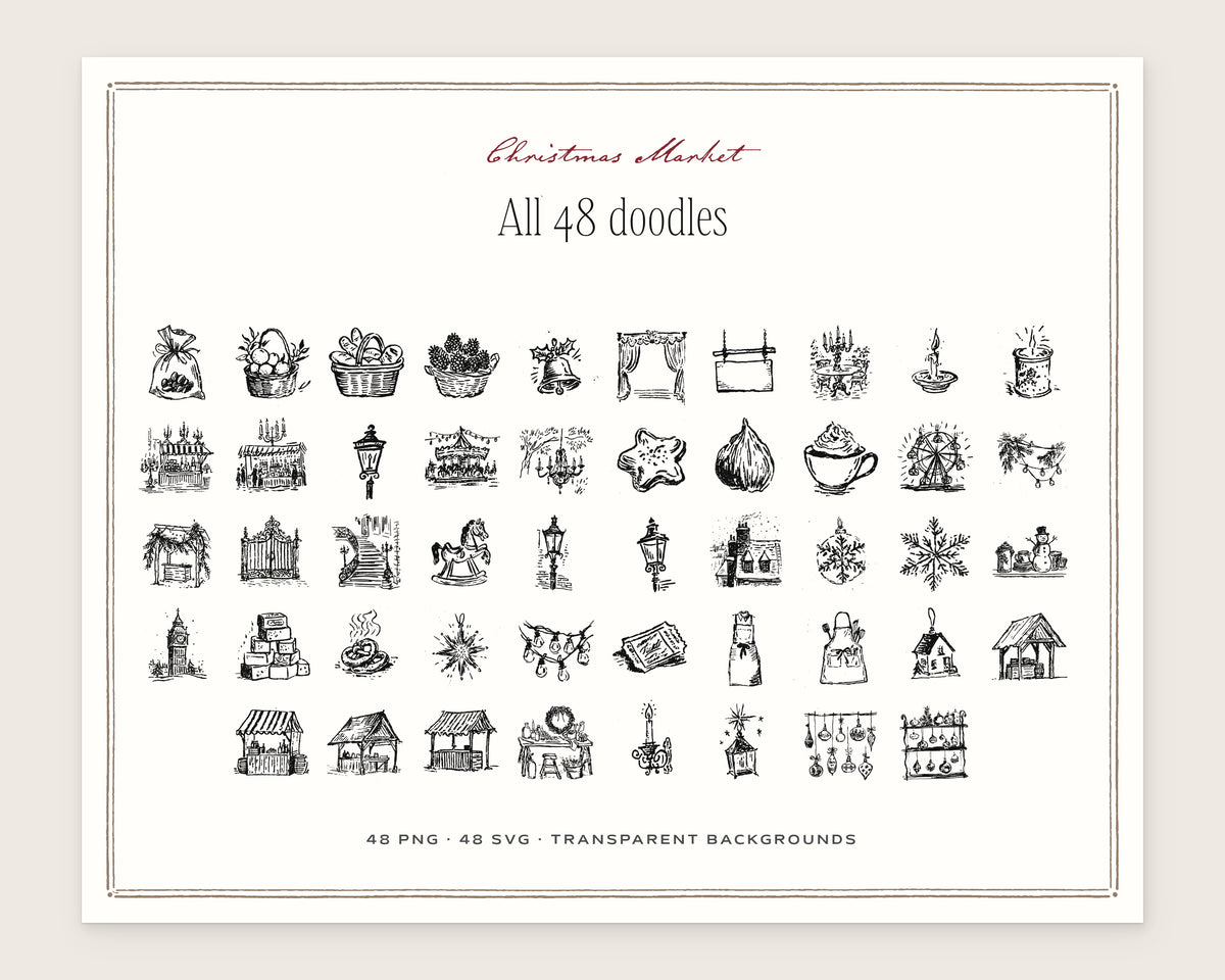 Christmas Market Doodle Pack, everything in the set