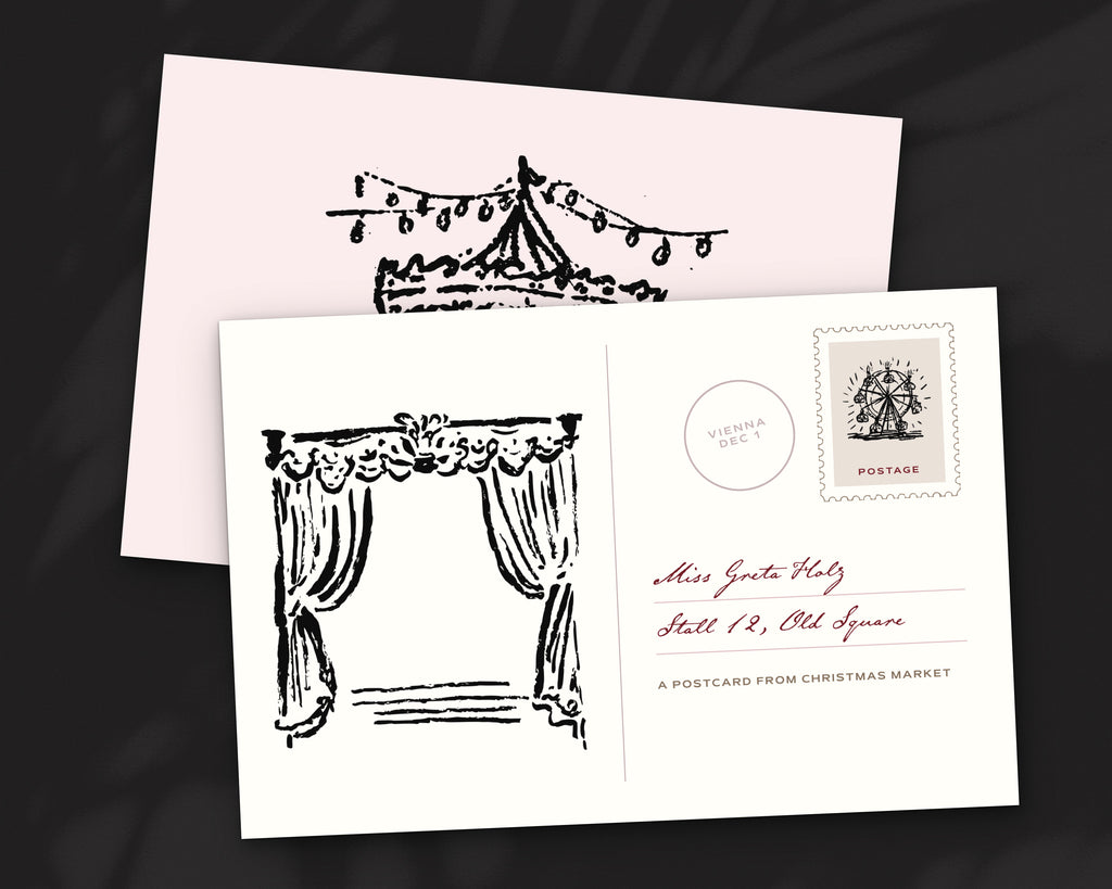 Christmas Market Doodle Pack, postcard