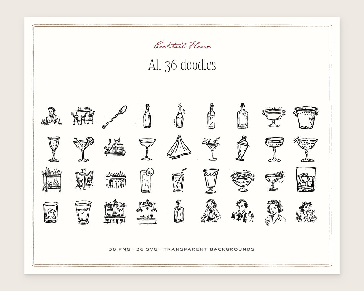 Cocktail Hour Doodle Pack, everything in the set