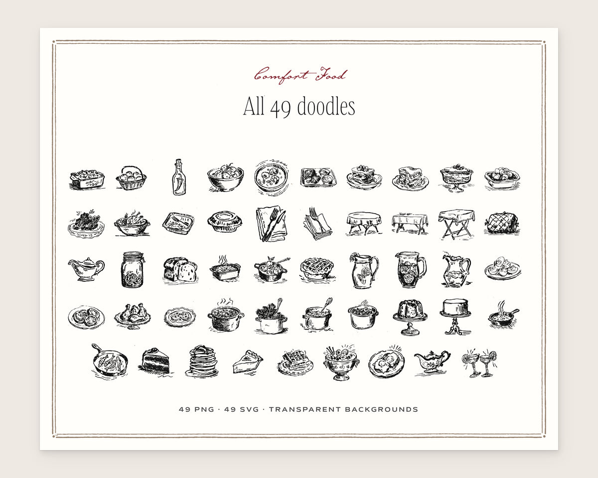 Comfort Food Doodle Pack, everything in the set