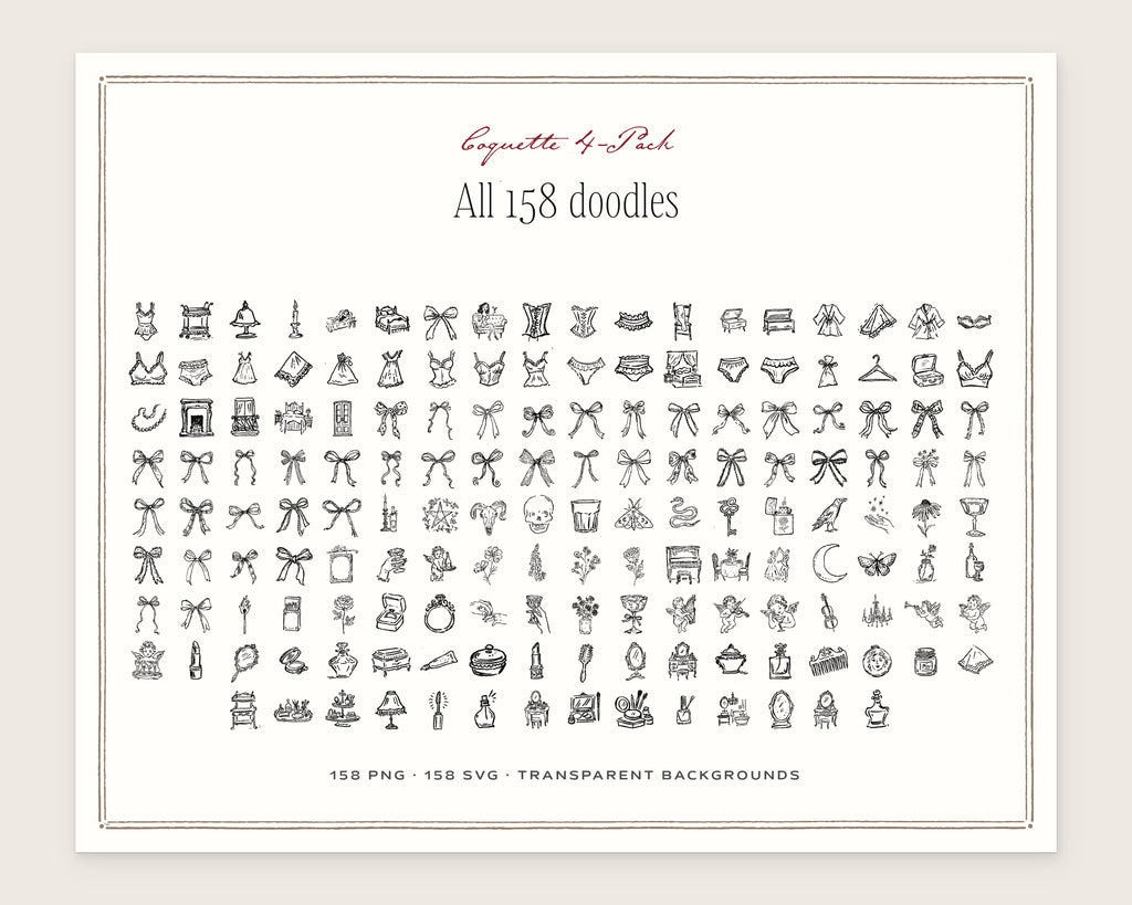 Coquette 4-Pack Doodle Bundle, everything in the set