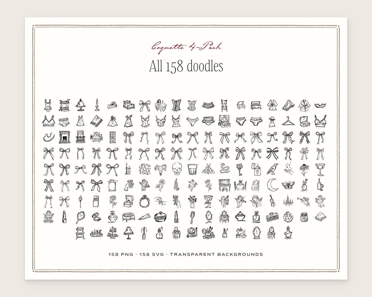 Coquette 4-Pack Doodle Bundle, everything in the set