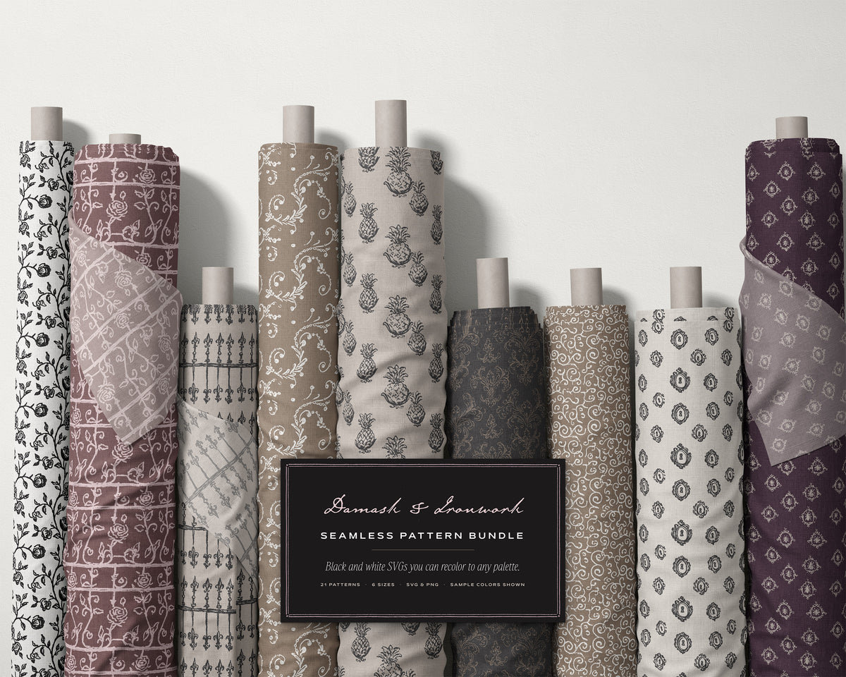 Damask & Ironwork Seamless Pattern Bundle, fabric rolls, all the patterns