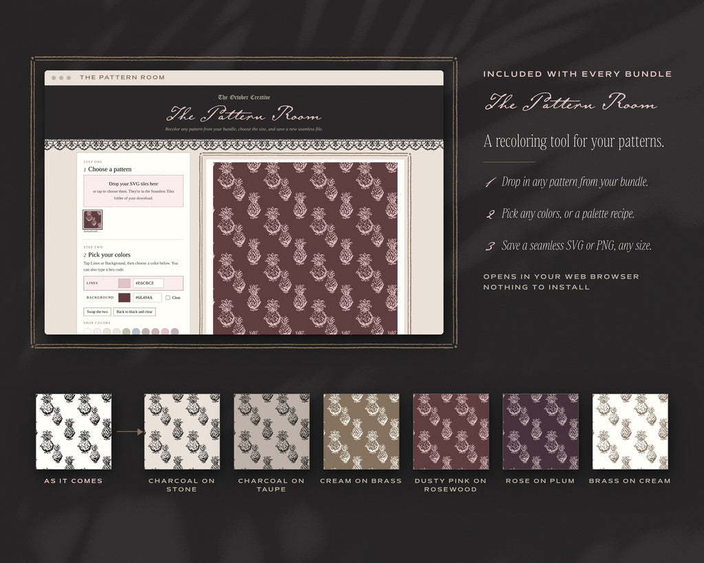Damask & Ironwork Seamless Pattern Bundle, The Pattern Room recoloring tool