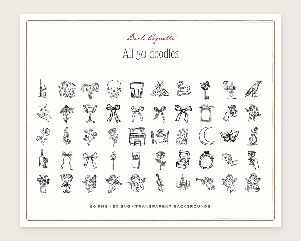 Dark Coquette Doodle Pack, everything in the set