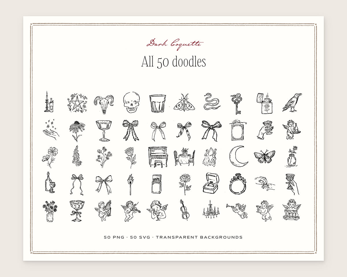 Dark Coquette Doodle Pack, everything in the set