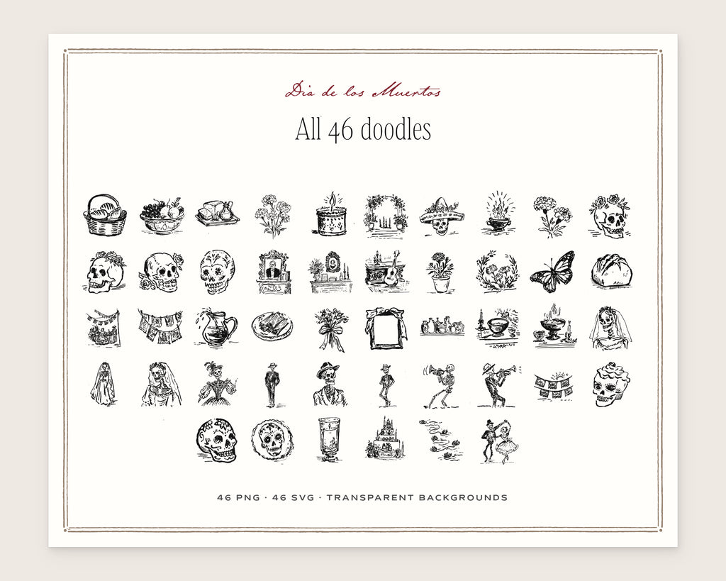 Dia de los Muertos Doodle Pack, everything in the set