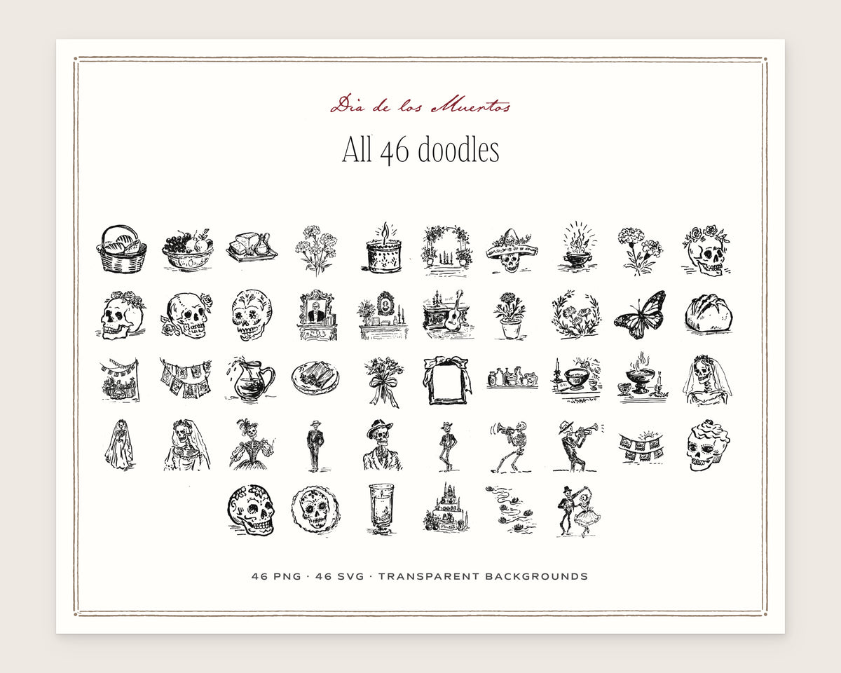Dia de los Muertos Doodle Pack, everything in the set