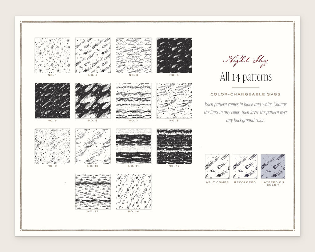 Night Sky Seamless Pattern Bundle, all the patterns