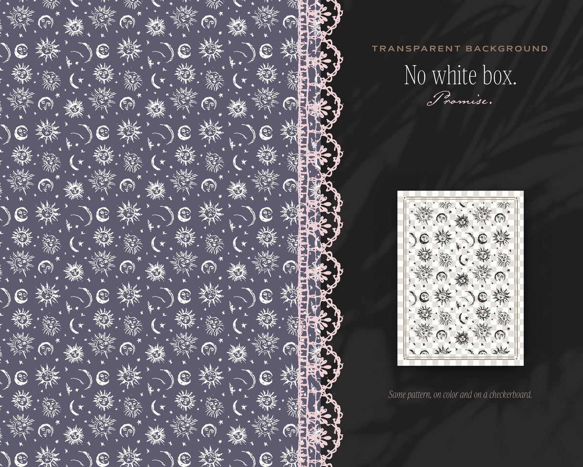 Sun, Moon & Stars Seamless Pattern Bundle, no white box