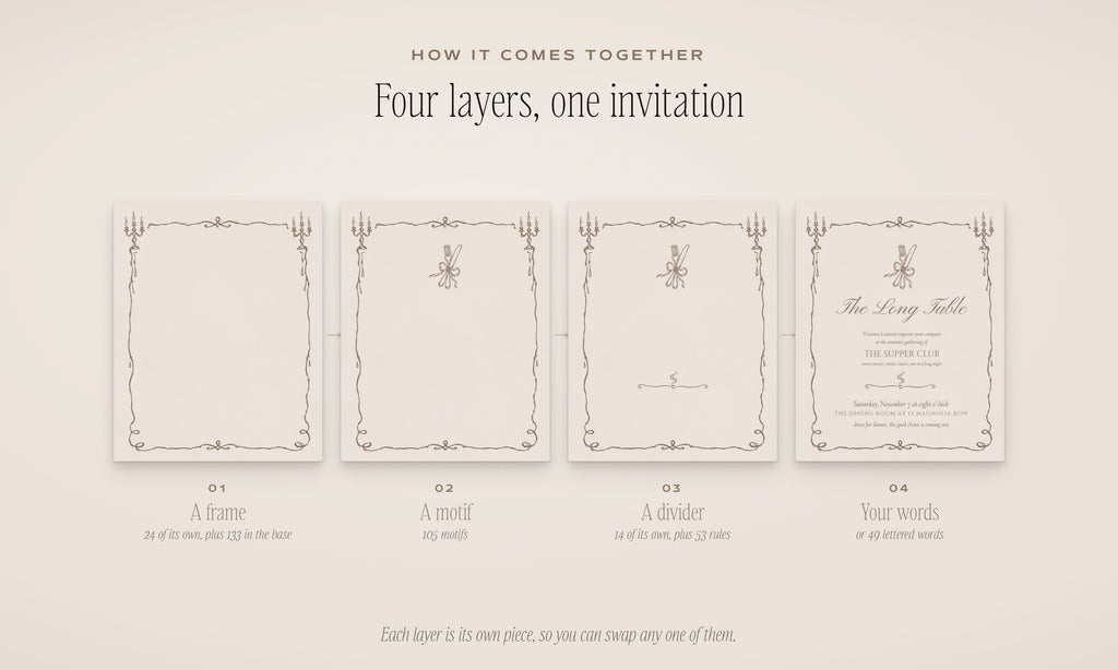 The Supper Club Invitation & Sign Builder Kit, four layers