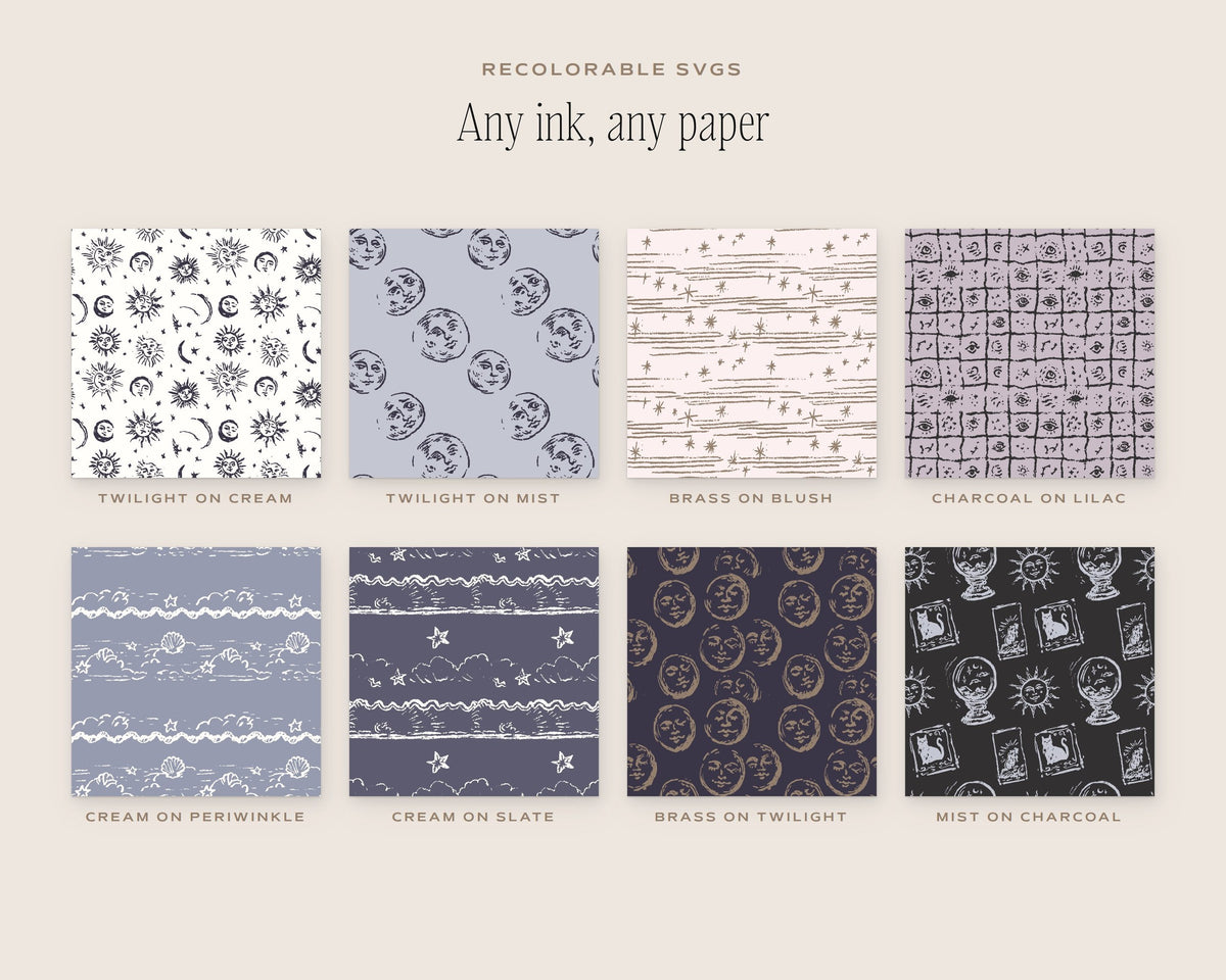 Sun, Moon & Stars Seamless Pattern Bundle, any ink, any paper