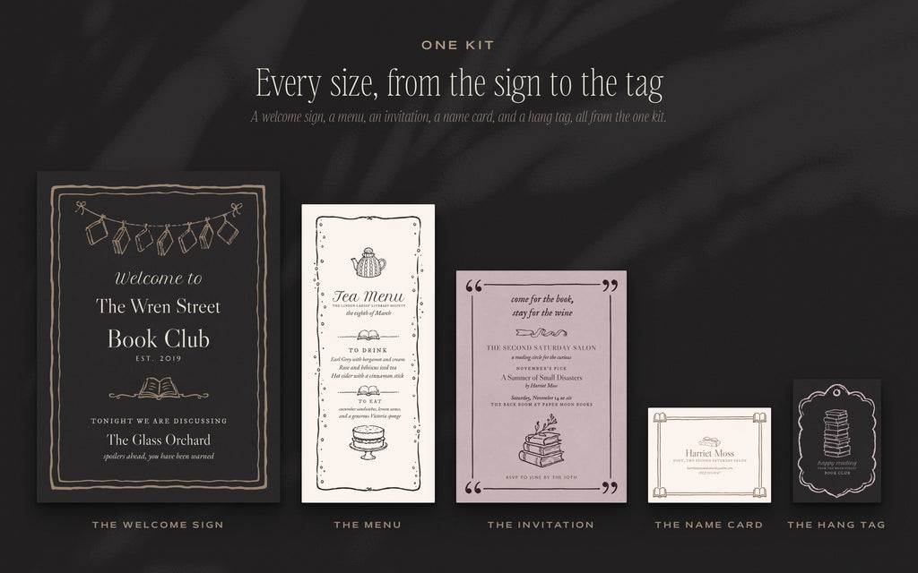 The Book Club Invitation & Sign Builder Kit, every size