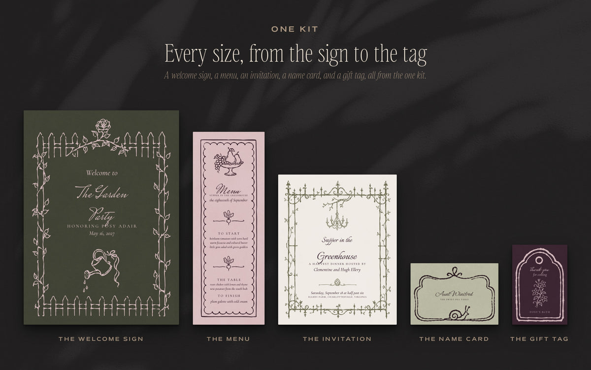 The Garden Soiree Invitation & Sign Builder Kit, every size