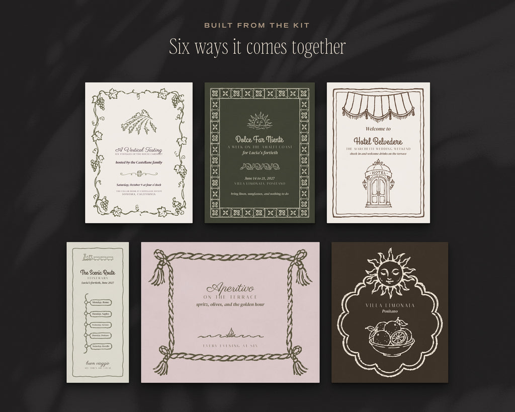 The Grand Vacation Invitation & Sign Builder Kit, built from the kit