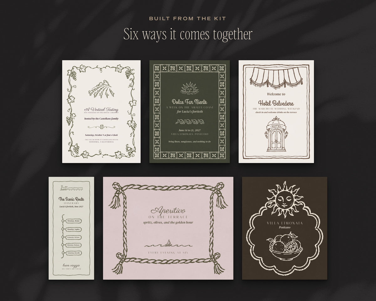 The Grand Vacation Invitation & Sign Builder Kit, built from the kit