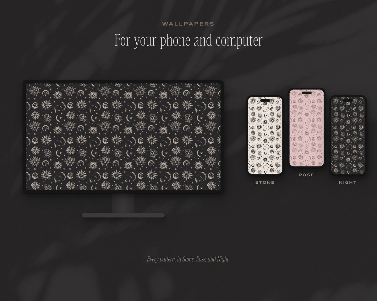 Sun, Moon & Stars Seamless Pattern Bundle, wallpapers