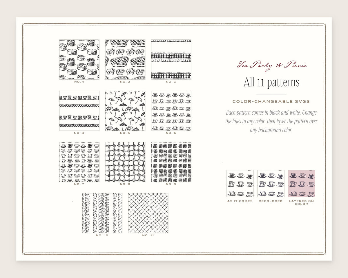 Tea Party & Picnic Seamless Pattern Bundle, all the patterns