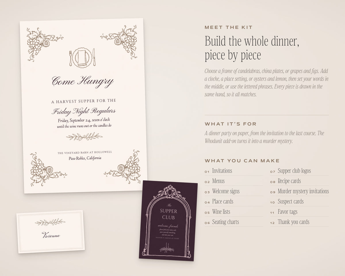 The Supper Club Invitation & Sign Builder Kit, introduction