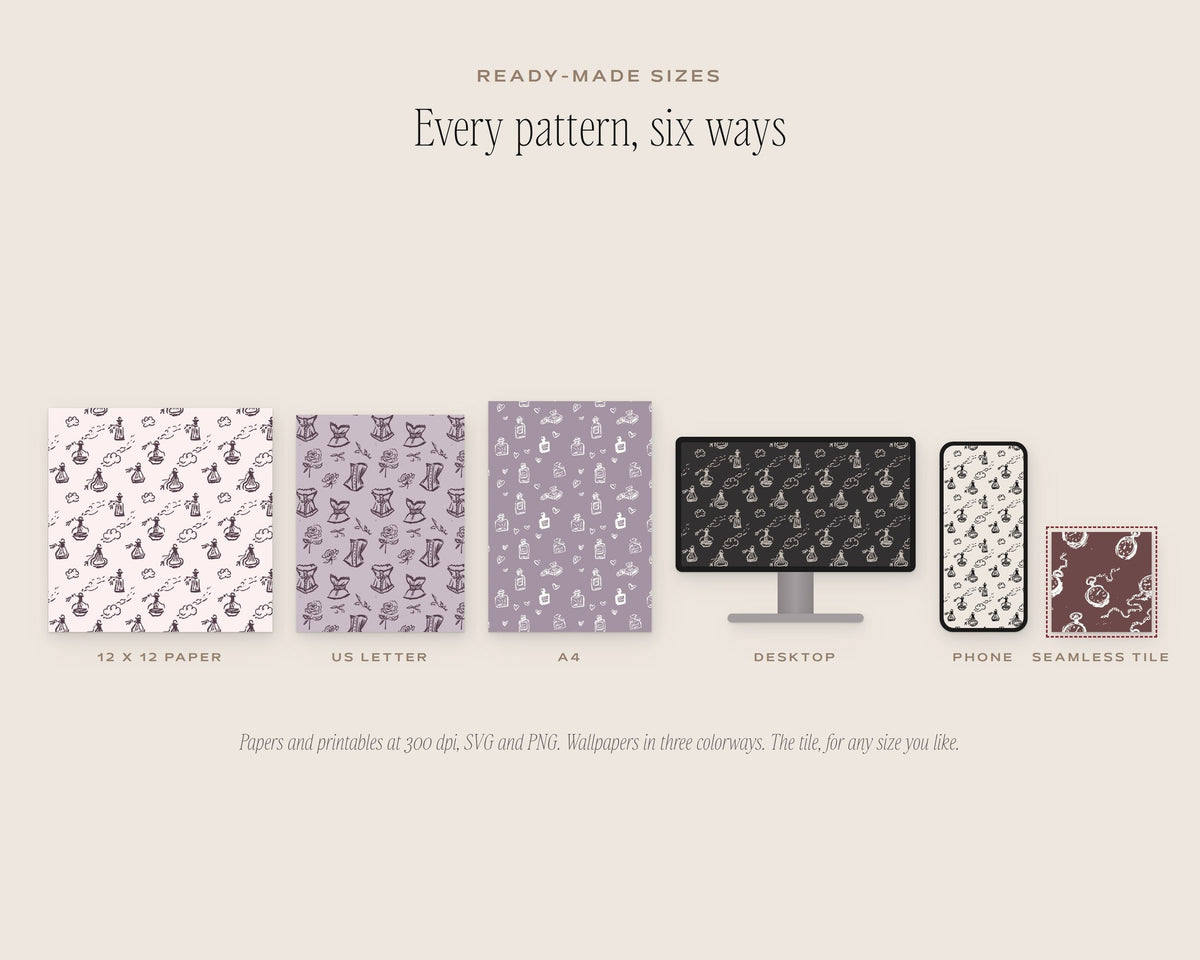 Vanity & Boudoir Seamless Pattern Bundle, six sizes