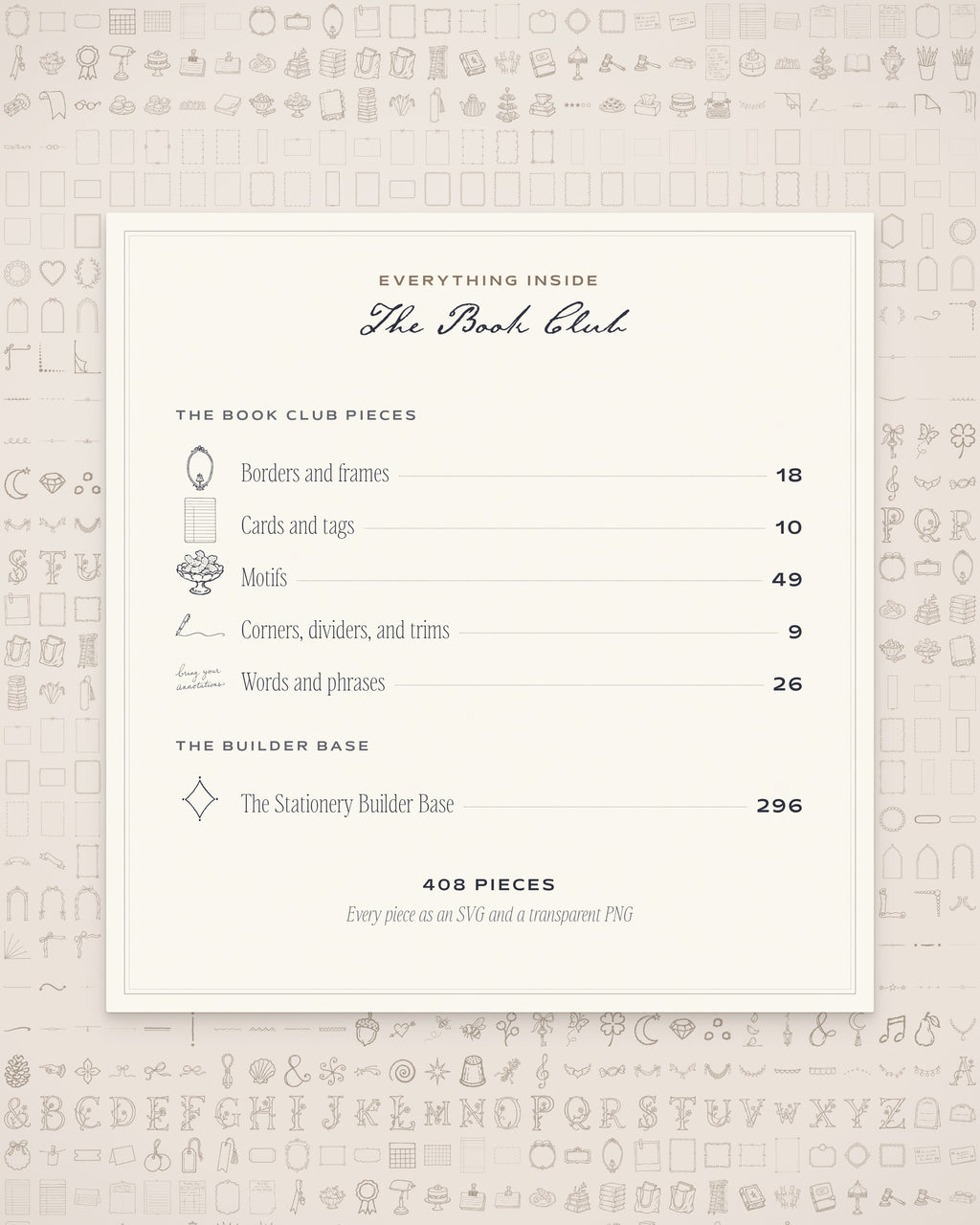 The Book Club Invitation & Sign Builder Kit, everything inside