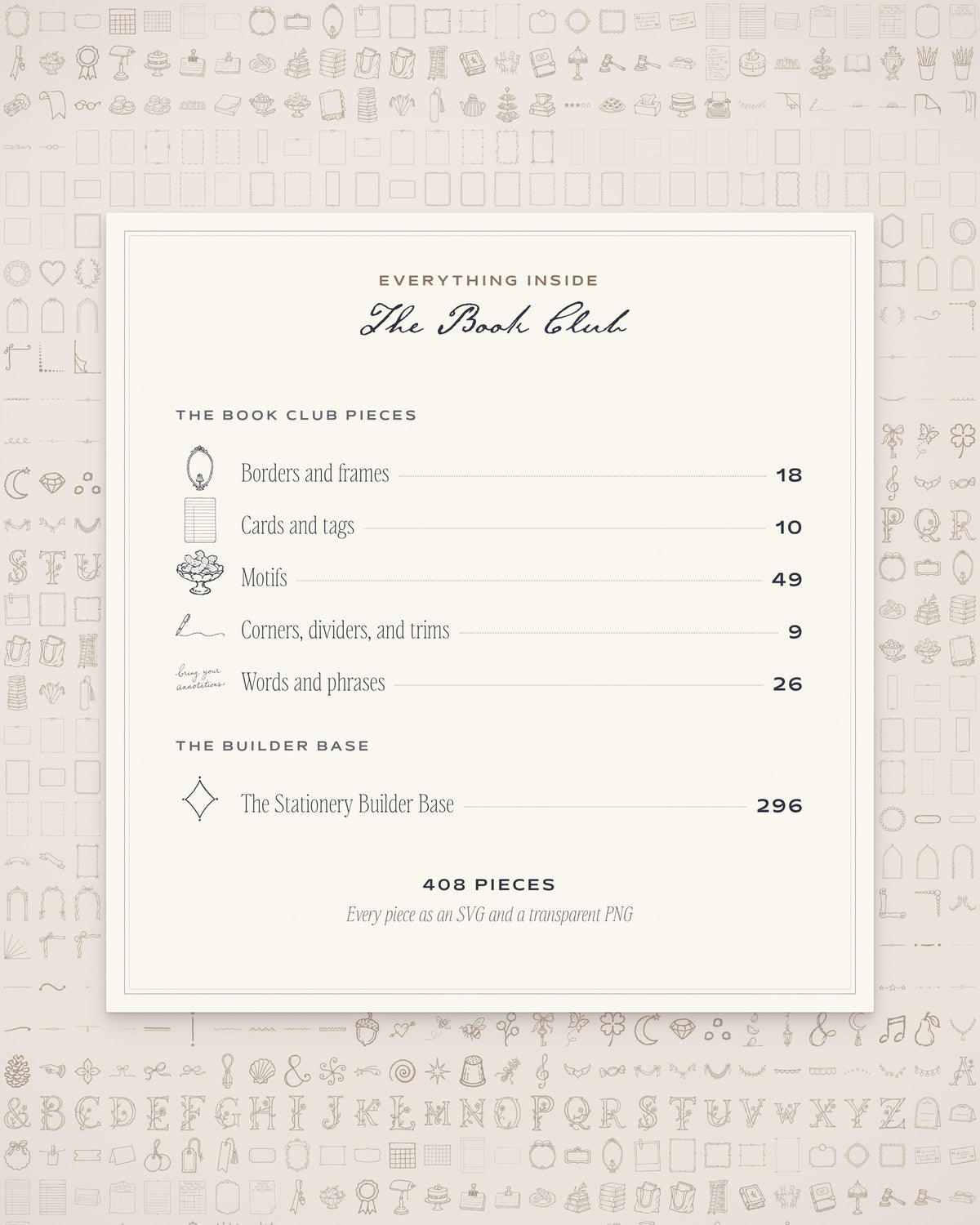 The Book Club Invitation & Sign Builder Kit, everything inside
